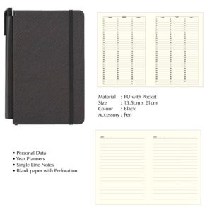 STNB092 Moto Notebook Slim A5 Textured PU Cover with Pen